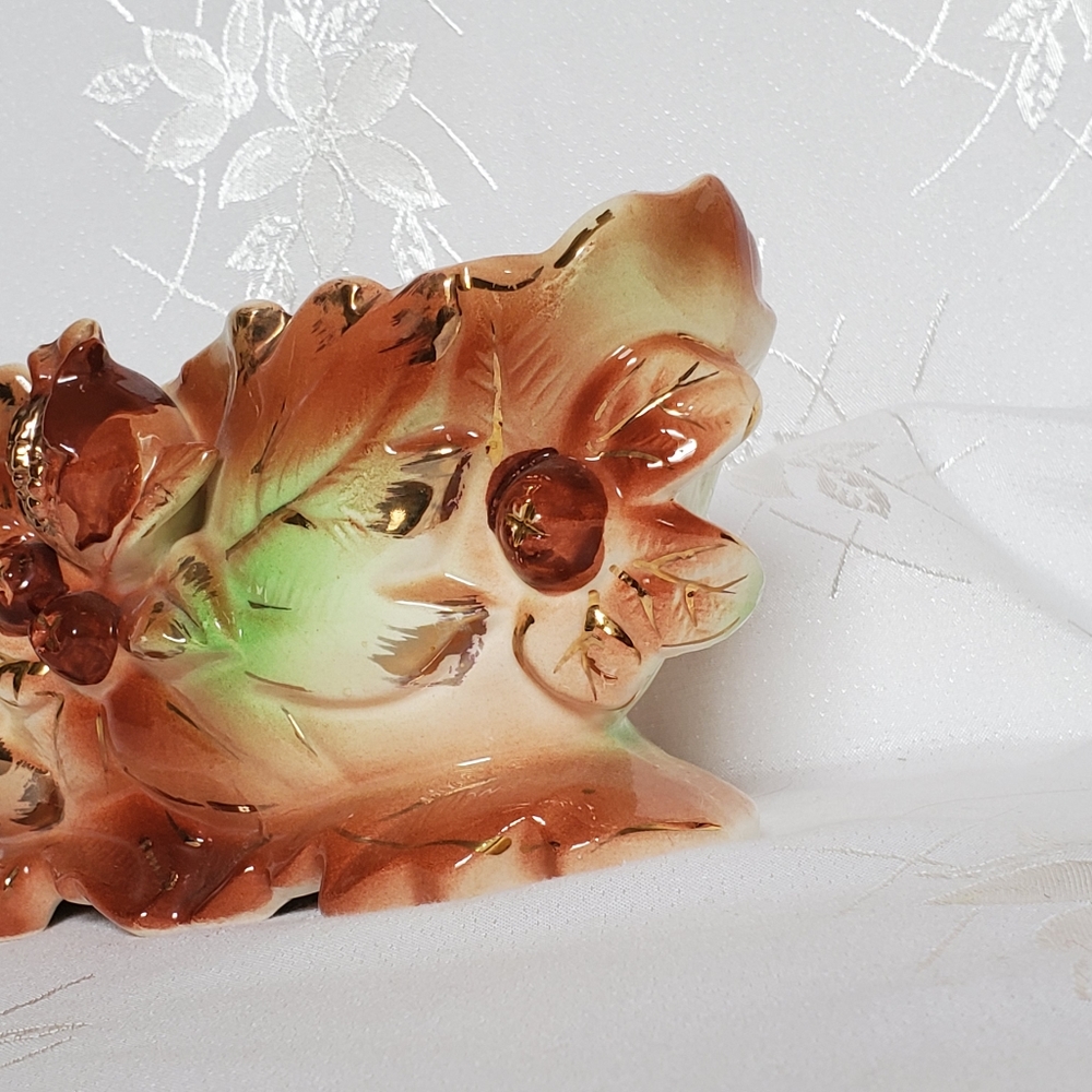 Vintage Autumn Leaves Cookie Candie Bowl Glazed Ceramic Rare Japan Home Decor - Picture 8 of 12